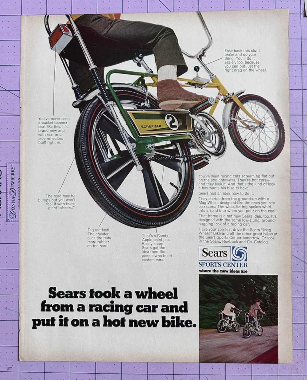 1969 Sears Sports Screamer Bike Five Speed Stick Handgrips Bicycle Vtg Print Ad